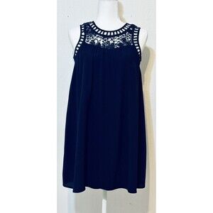 Altar'd State Women Size S Navy Swing Babydoll Dress Crochet Detail Minimalist